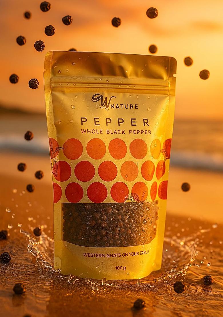 Wnature Organic Whole Black Pepper, 100 Gm