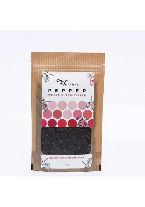 Wnature Organic Whole Black Pepper, 100 Gm