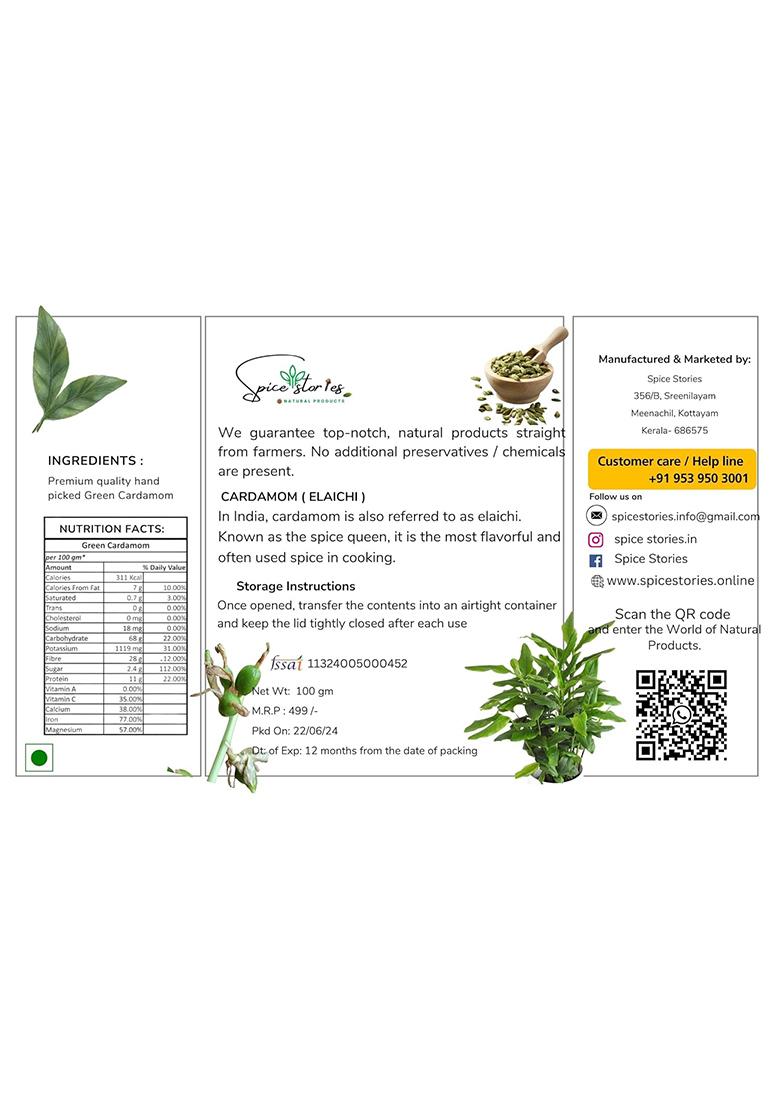 Spice Stories Premium Green Cardamom (Elaichi) Whole, 50 Gm, Medium | Organic Cardamombdirectly From Our Own Farms At Idukki