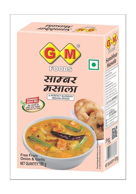 Gm Foods Sambhar Masala Powder 100G | Authentic South Indian Spice Blend For Sambar, Curry & Lentil Soup Seasoning Pure Natural Traditional Taste Homemade Cooking No Preservatives