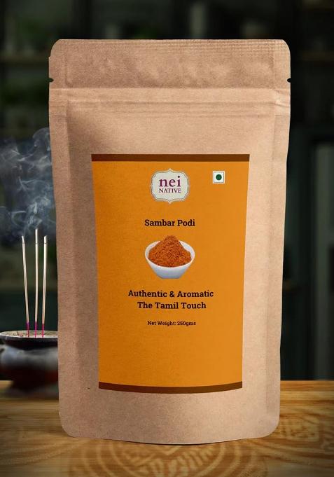 Nei Native Sambar Podi 250G | Authentic Tamil-Style Powder Flavor-Rich South Indian Masala No Preservatives Homemade Taste Vegetarian & Pesticide-Free