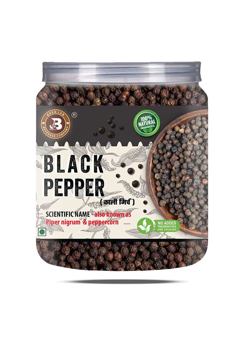 Brew Lab 100% Natural Whole Black Pepper (Sabut Kali Mirch) | Peppercorn Nalla Miriyalapudi No Added Color Preservatives 250 Gm - Indya