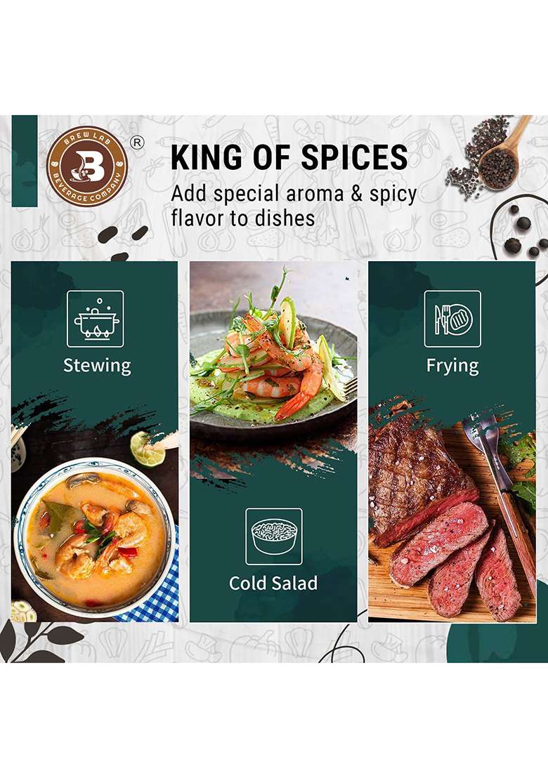 Brew Lab 100% Natural Whole Black Pepper (Sabut Kali Mirch) | Peppercorn Nalla Miriyalapudi No Added Color Preservatives 250 Gm - Indya