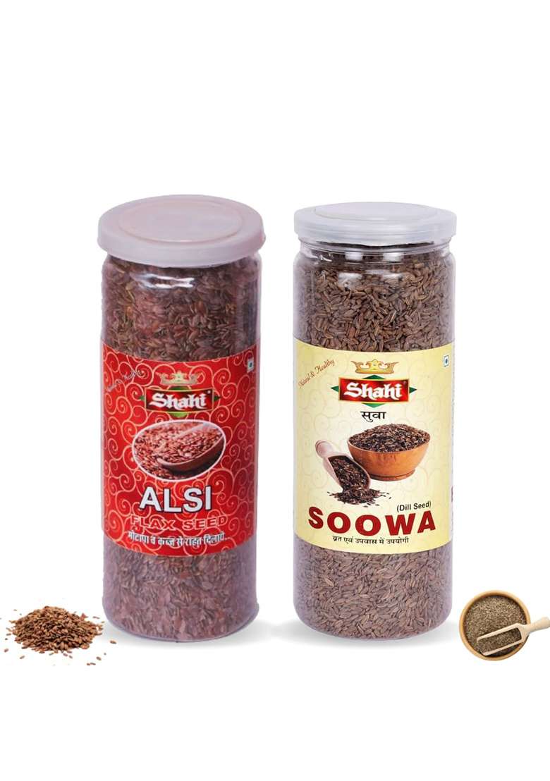 Shahi Organic Premium Roasted Flax Seeds 200G & Dill(Suva) Pack | Alsi Rich In Omega-3 Fiber (Flaxseed) For Hair Growth Sathakuppai Suva/Soowa Dana Aromatic Spice Culinary Delights Digestive Wellness - Indya