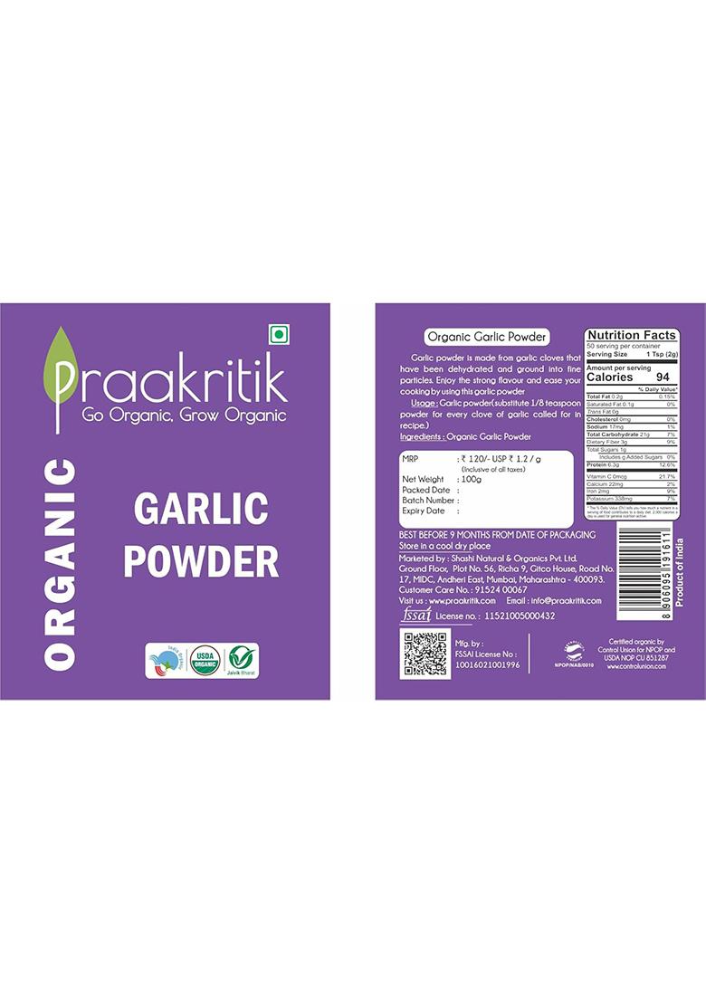 Praakritik Organic Garlic Powder | 100% & Natural Ready To Use Vegetarian No Added Preservatives And Colors Pack Of 4 100 Grams Each