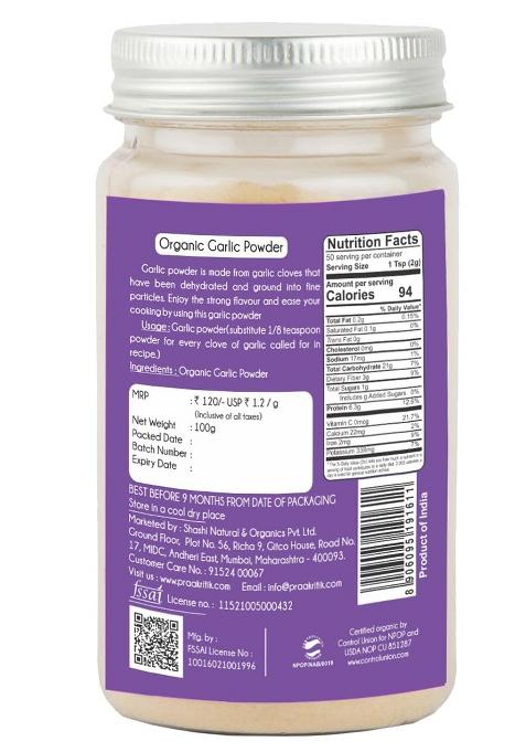 Praakritik Organic Garlic Powder | 100% & Natural Ready To Use Vegetarian No Added Preservatives And Colors Pack Of 4 100 Grams Each