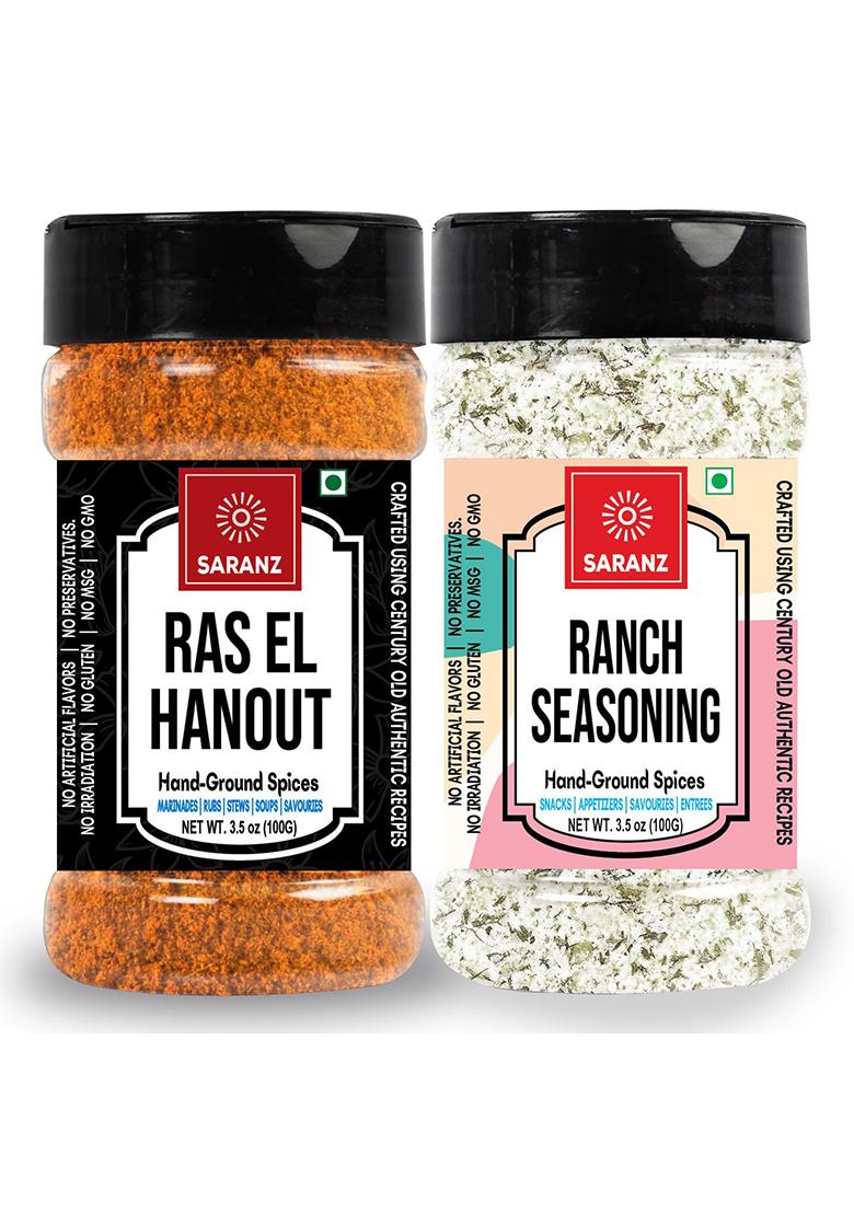 Saranz Ras El Hanout & Ranch Seasoning (Combo Pack) Exotic Strong Flavoured | Perfect For Snacks, Appetizers, Main Dishes Aromatic Mix In Sauces, Marinades, Dressing, Snacks 100 Gms Jar