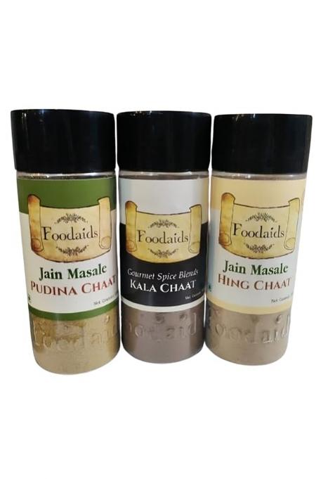 Foodaids Jain Chat Masala Combo Pack Of 3(300Gm) - Pudina Chaat Masala, Hing Chaat, Kala No Onion, Garlic. Navratri Special.