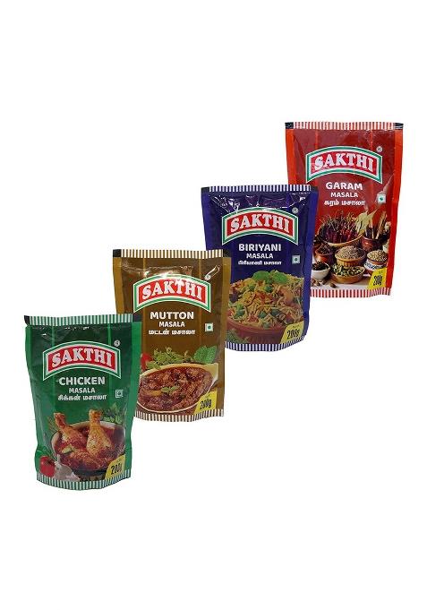 Sakthi Masala Combo Pack | Biriyani Masala, Chicken Garam & Mutton Indian Spices Of 4 (200G Each)
