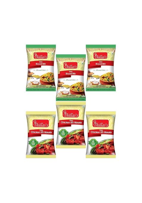 Thillai'S Easy Biriyani Masala Mix & Chicken 65 Combo- 50G (Each Pack Of 3) | To Cook Non-Veg Masalas Blended Spice For Healthy Delicious Flavourful Cooking