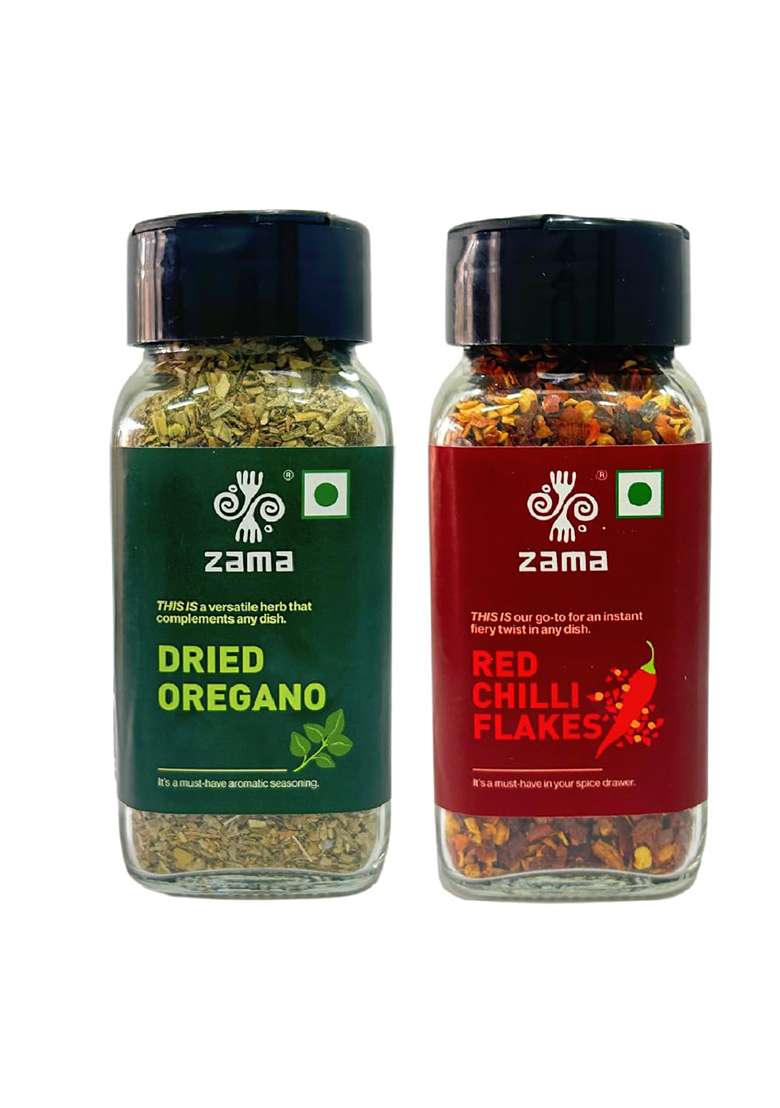Zama Seasoning Combo Pack | Dried Oregano 55 Grams Red Chilli Flakes 45 Moisture-Free| Authentic And Exotic Flavour Of 2 - Indya