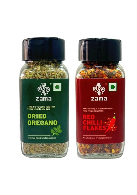 Zama Seasoning Combo Pack | Dried Oregano 55 Grams Red Chilli Flakes 45 Moisture-Free| Authentic And Exotic Flavour Of 2