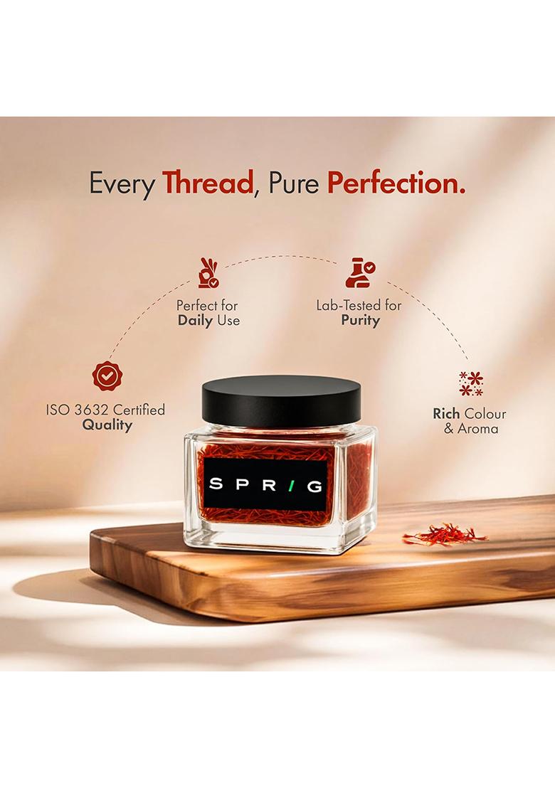 S P R I G Sprig Saffron Iso 3632 Grade 2 | Pure Kesar For Golden Milk, Sweets, Chai & Everyday Cooking Lab-Tested Purity, Aroma Colour 1G