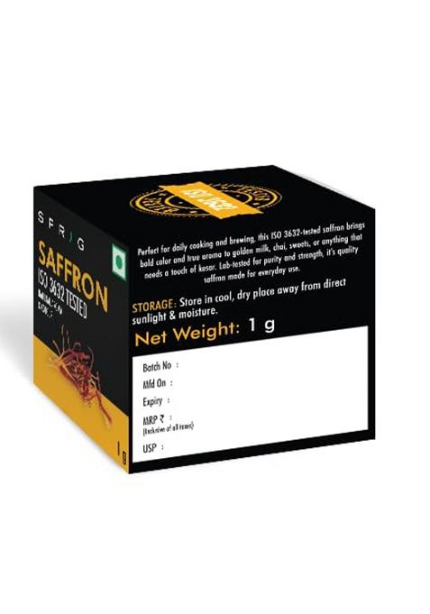 S P R I G Sprig Saffron Iso 3632 Grade 2 | Pure Kesar For Golden Milk, Sweets, Chai & Everyday Cooking Lab-Tested Purity, Aroma Colour 1G