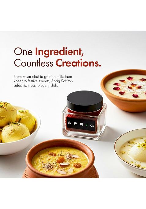 S P R I G Sprig Saffron Iso 3632 Grade 2 | Pure Kesar For Golden Milk, Sweets, Chai & Everyday Cooking Lab-Tested Purity, Aroma Colour 1G