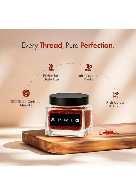 S P R I G Sprig Saffron Iso 3632 Grade 2 | Pure Kesar For Golden Milk, Sweets, Chai & Everyday Cooking Lab-Tested Purity, Aroma Colour 1G