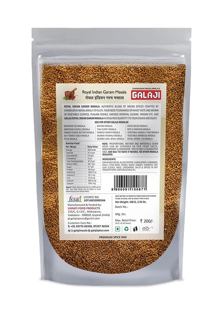 Galaji Royal Indian Garam Masala 100 Grams Homemade Powdered | For Healthy Cooking Ready To Cook All Seasonings Spices Pure & Hygiene Spice Mix