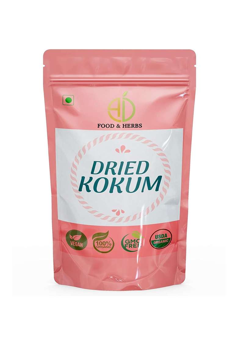 A D Food & Herbs Organic Dried Kokum Rind/Gracinia Indica/Malabar Tamarind Rind For Curries Dishes (100 Gms) - Indya