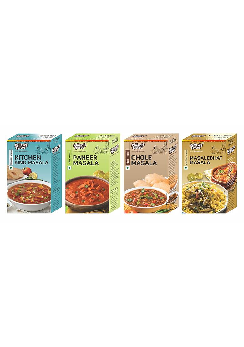 Pallavi'S Spices Kitchen King Masala, Paneer Chole And Masalebhat 200G (Combo Of 4)