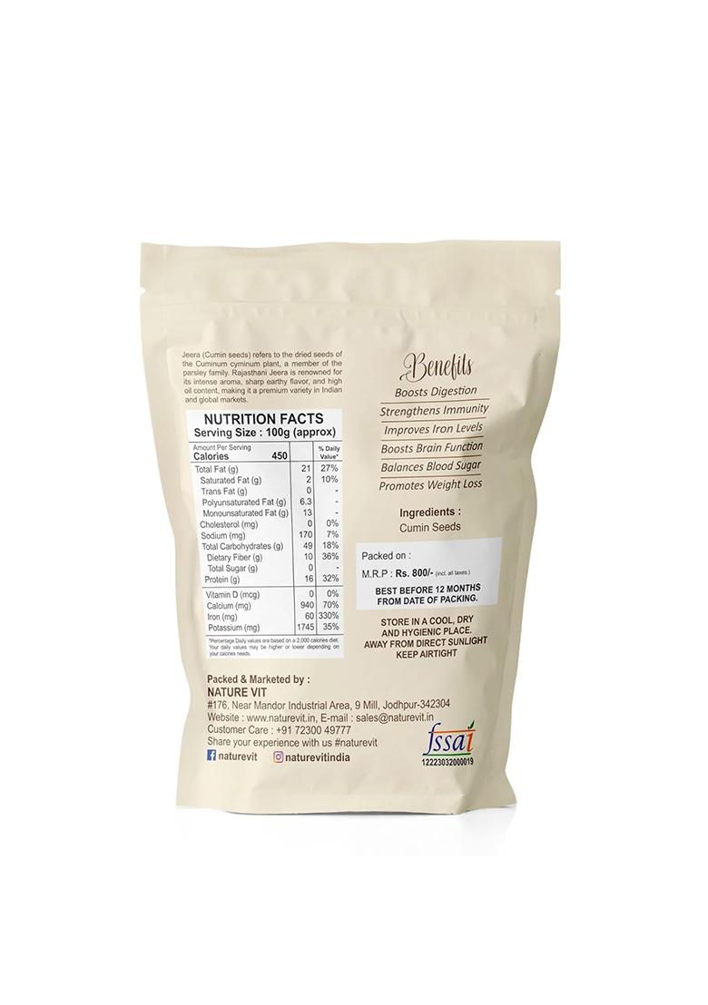 Nature Vit Naturevit Cumin Seeds, 1Kg Bold Jeera | Whole Fresh Rajasthan Pure, Natural, No Added Colours Or Preservatives