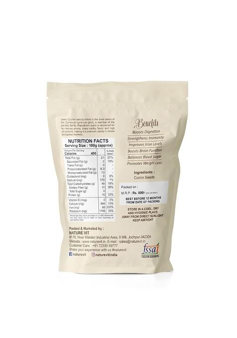 Nature Vit Naturevit Cumin Seeds, 1Kg Bold Jeera | Whole Fresh Rajasthan Pure, Natural, No Added Colours Or Preservatives