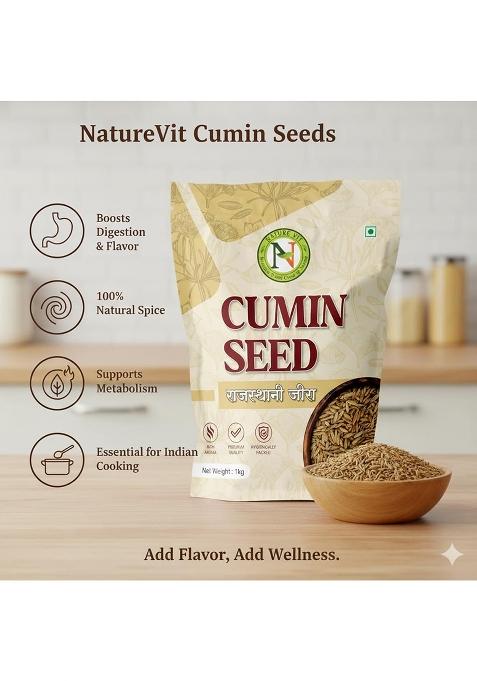 Nature Vit Naturevit Cumin Seeds, 1Kg Bold Jeera | Whole Fresh Rajasthan Pure, Natural, No Added Colours Or Preservatives