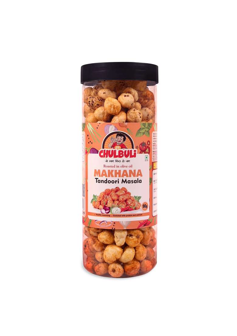 Pp Chulbuli Roasted Makhana Tandoori Masala Flavoured | Healthy Snacks Phool Dry Fruits In Fresh Rich Calcium Foxnut Crunchy & Light Trans Fat Palm Oil Free 90 Gm, Pack Of 2 - Indya