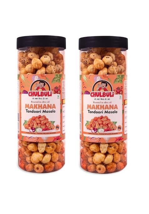 Pp Chulbuli Roasted Makhana Tandoori Masala Flavoured | Healthy Snacks Phool Dry Fruits In Fresh Rich Calcium Foxnut Crunchy & Light Trans Fat Palm Oil Free 90 Gm, Pack Of 2