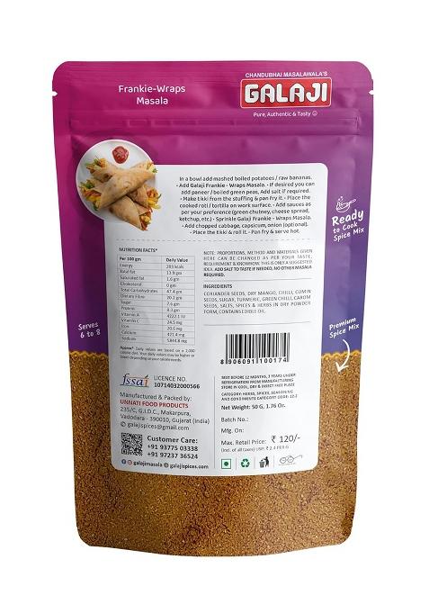 Galaji Frankie Wraps Masala | 50 Grams Homemade Powdered For Healthy Cooking Ready To Cook All Seasonings Spices Pure & Hygiene Spice Mix