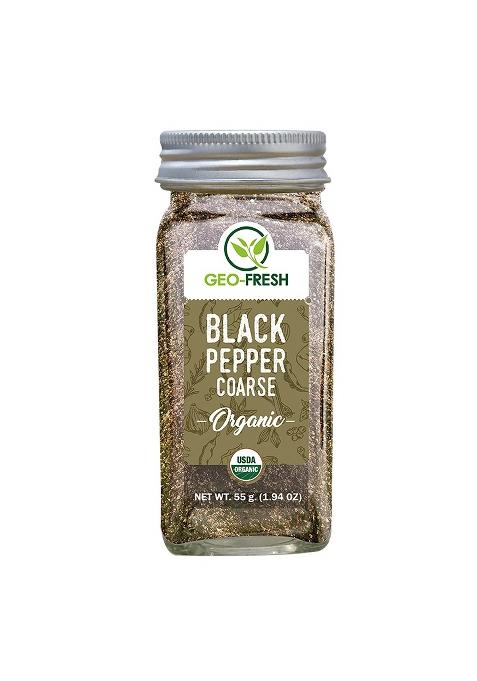 Geo-Fresh Organic Black Pepper Coarse, 55G | Peppercorn, Kali Mirch, Nalla Miriyalapudi Anti-Oxidant & Anti - Inflammatory| Boost Immunity, Imrpove Digestion| As Sprinkler In Omlet, French Fries, Popcorn| 100% Organic, Non-Gmo, Usda Certified, Jaivik Bharat Certified