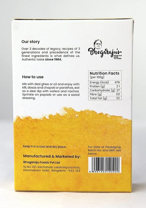 Bhogarajus Healthy & Tasty Ready To Eat Groundnut Chutney Pudi 100G Mix With Ghee Just Plain Podi Be Eaten Along Idlis, Dosas, Uttapams, Upmas