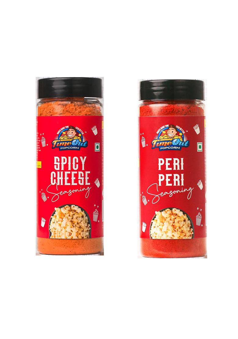 Time Out Popcorn Spicy Cheese And Peri Seasoning, Multi-Purpose Powder, Snacks Flavoring,Pack Of 2, 100G Each