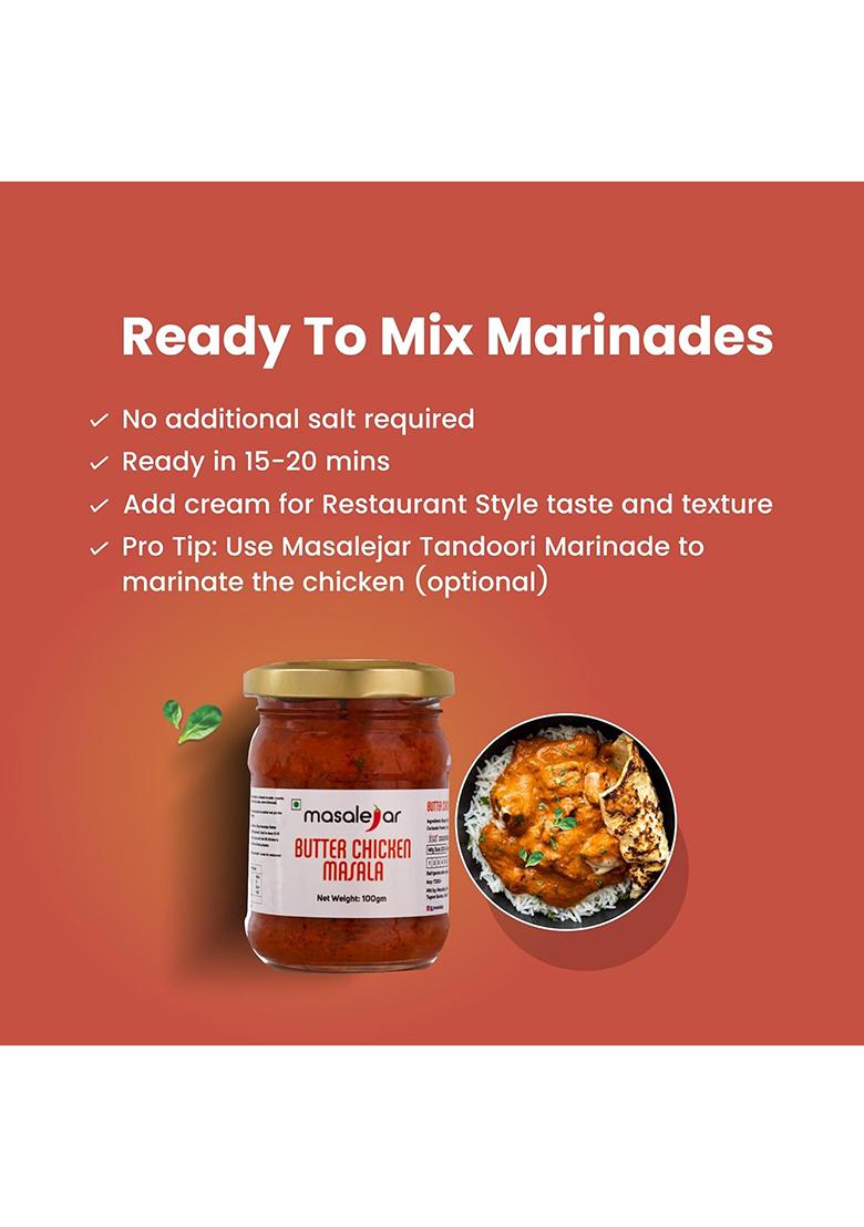 Masalejar Ready-To-Cook Butter Chicken Masala Paste 100Gm | Creamy Tomato Cashew Gravy Base For Chicken/Paneer No Artificial Colors Or Msg Trans Fat Free Pack Of 1 (Serves 3-4)