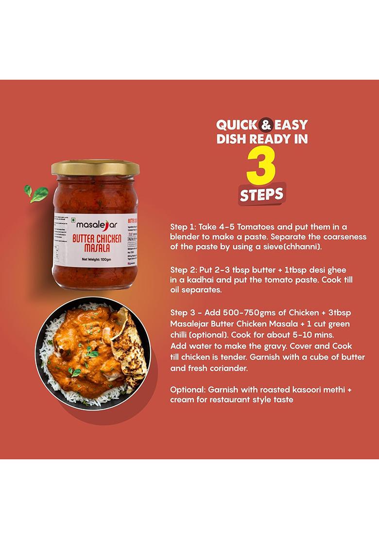 Masalejar Ready-To-Cook Butter Chicken Masala Paste 100Gm | Creamy Tomato Cashew Gravy Base For Chicken/Paneer No Artificial Colors Or Msg Trans Fat Free Pack Of 1 (Serves 3-4)