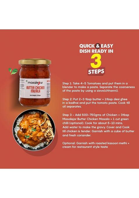 Masalejar Ready-To-Cook Butter Chicken Masala Paste 100Gm | Creamy Tomato Cashew Gravy Base For Chicken/Paneer No Artificial Colors Or Msg Trans Fat Free Pack Of 1 (Serves 3-4)