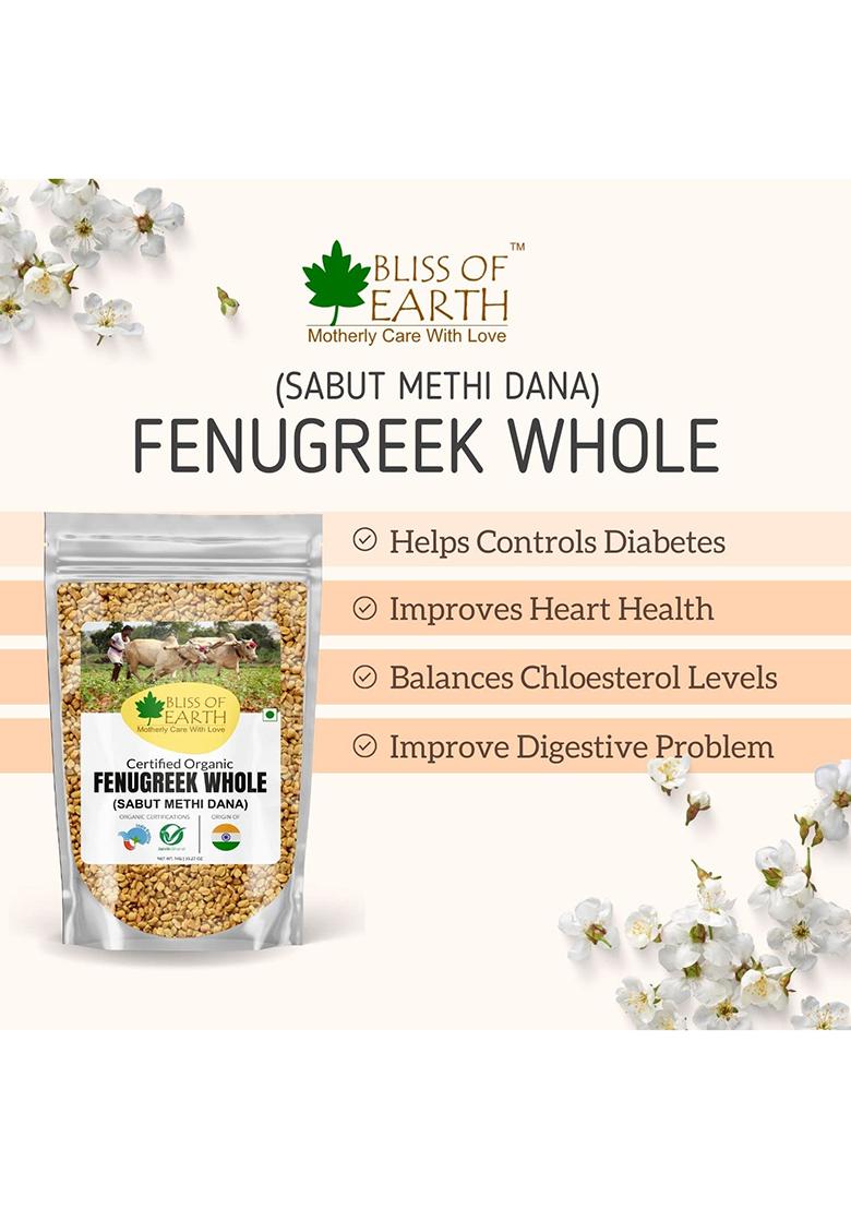 Bliss Of Earth Organic Whole Fenugreek Seeds, Sabut Methi 1Kg