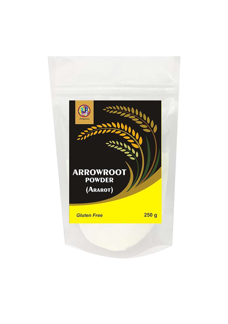 J Organics Natural Arrowroot Powder | Pure, Organic & Nutritious Ideal For Babies, Adults, Baking, Soups, Gravies, Puddings - 250G - Indya