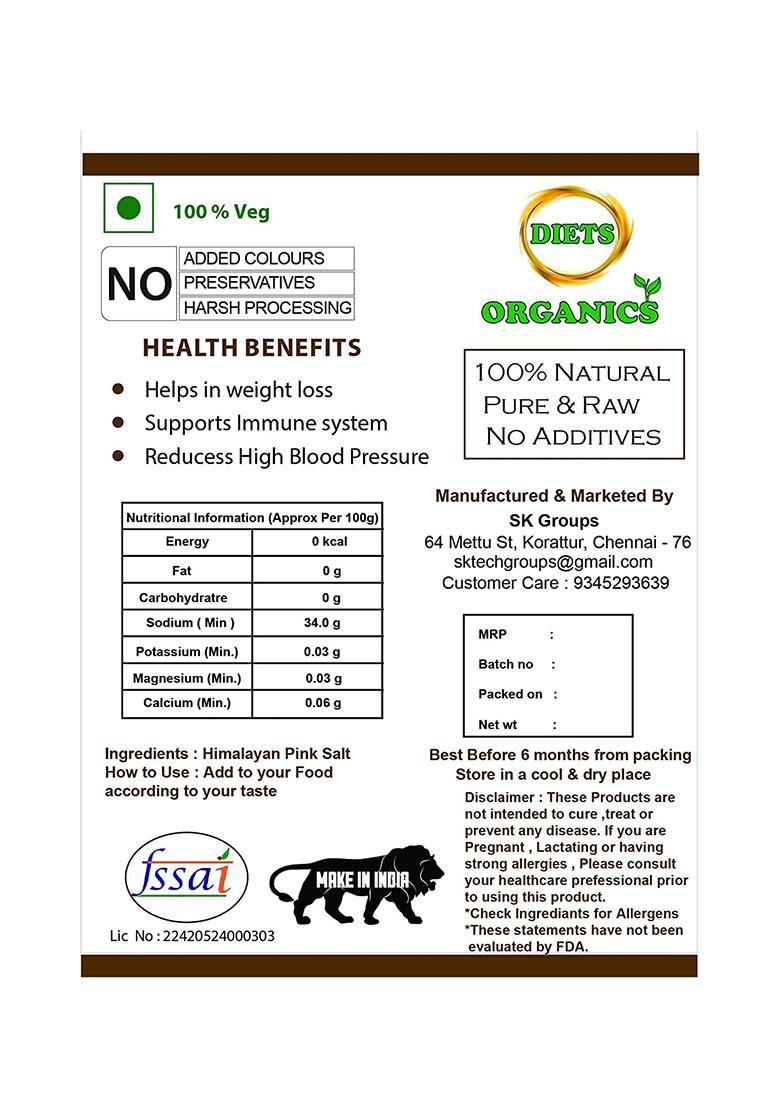 Diets Organics Himalayan Pink Salt,Fine Grains Salt,Mineral Salt For Regular Cooking-1Kg