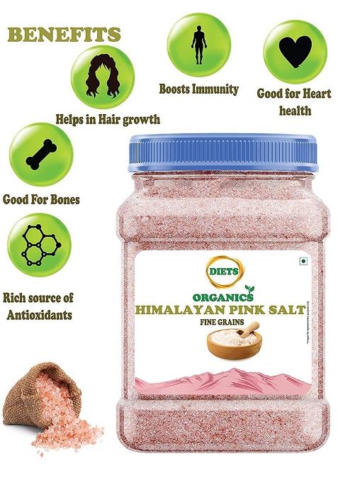 Diets Organics Himalayan Pink Salt,Fine Grains Salt,Mineral Salt For Regular Cooking-1Kg