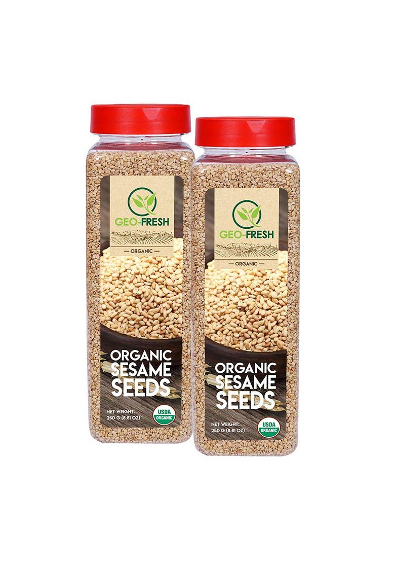 Geo-Fresh Organic Sesame Seed, 250G (Pack Of 2) | Clean & White Till|For Weight Management, High In Nutrient, Dietary Fibre, Superfoods| No Artifical Colour Preservatives| 100% Organic, Non-Gmo, Usda Certified, Jaivik Bharat Certified