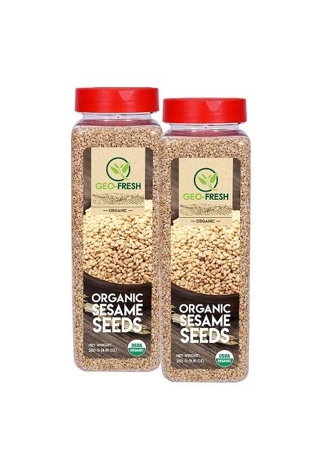Geo-Fresh Organic Sesame Seed, 250G (Pack Of 2) | Clean & White Till|For Weight Management, High In Nutrient, Dietary Fibre, Superfoods| No Artifical Colour Preservatives| 100% Organic, Non-Gmo, Usda Certified, Jaivik Bharat Certified