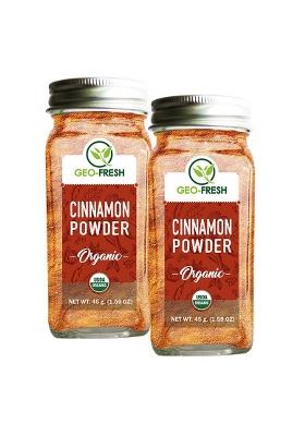 Geo-Fresh Organic Cinnamon Powder, 45G (Pack Of 2) | Dalchini Powder| Ceylon Cinnamon| Aromatic & Flavourful| For Cookies, Masala Tea, Desserts|, Baking Spicing Up Dishes| No Artifical Colour Preservatives| 100% Organic, Non-Gmo, Usda Certified, Jaivik Bharat Certified
