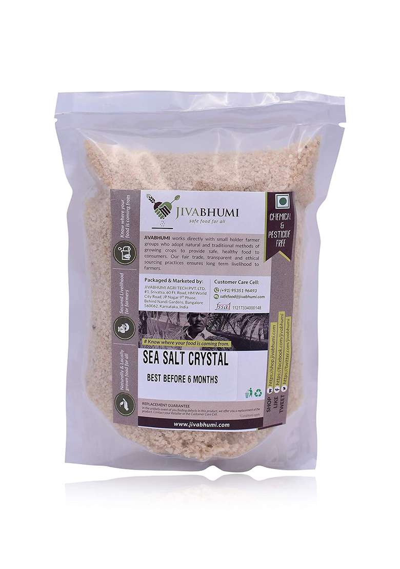 Jivabhumi Organic Sea Salt Crystals 1Kg | Pure, Natural & Mineral-Rich Unrefined Himalayan-Style For Cooking, Health Gourmet Use Non-Gmo - Indya