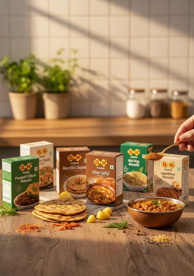 Gm Foods Mix Veg, Rajma, Dal Makhani, Punjabi Chole, Aloo Sabji, Sambhar, Paratha, Pav Bhaji Masala, Poha, Meethi Sonth 100G Each (Pack Of 10)| Easy To Cook | Authentic Indian Taste No Preservatives