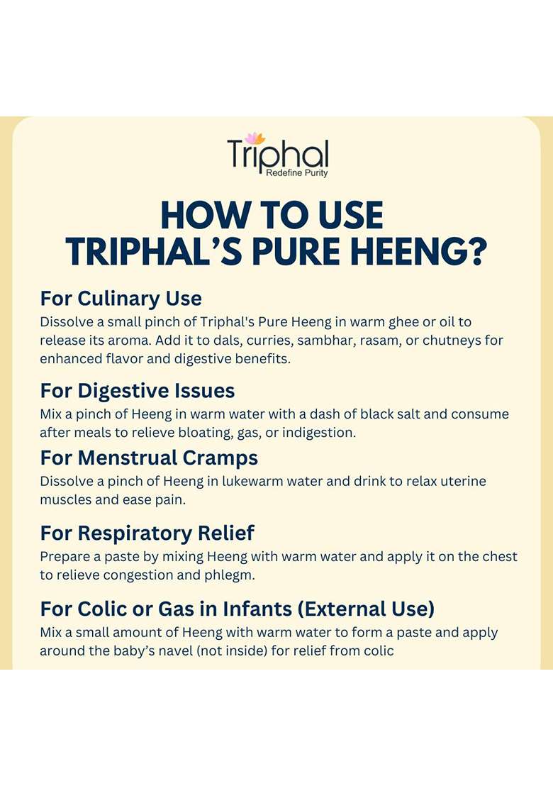 Triphal Heeng - Asafoetida 10G | Pure, Natural, & Non-Adulterated Hing For Cooking And Ayurvedic Remedies Chemical Free, Preservative Free - Indya