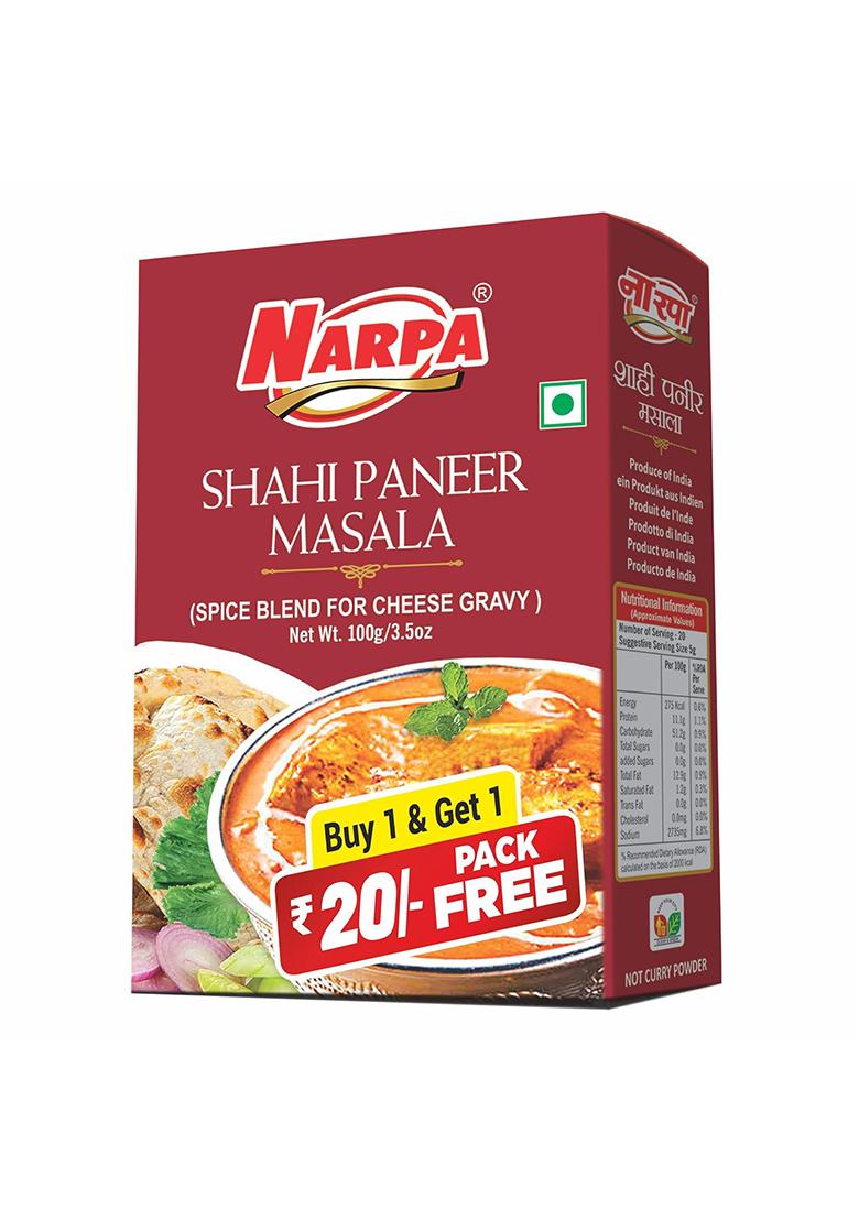 Narpa Shahi Paneer Masala 100G (1 Free! Worth 20 Randomly Picked From 26 Varieties) | Indian Spice Blend For Rich, Creamy Dishes Authentic Flavour Home & Restaurant Cooking