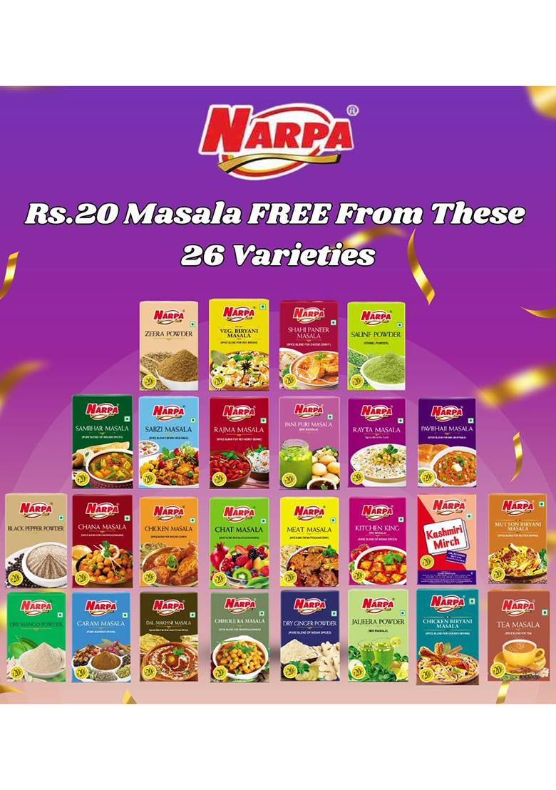 Narpa Shahi Paneer Masala 100G (1 Free! Worth 20 Randomly Picked From 26 Varieties) | Indian Spice Blend For Rich, Creamy Dishes Authentic Flavour Home & Restaurant Cooking