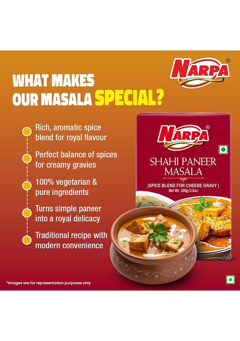 Narpa Shahi Paneer Masala 100G (1 Free! Worth 20 Randomly Picked From 26 Varieties) | Indian Spice Blend For Rich, Creamy Dishes Authentic Flavour Home & Restaurant Cooking