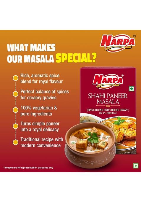 Narpa Shahi Paneer Masala 100G (1 Free! Worth 20 Randomly Picked From 26 Varieties) | Indian Spice Blend For Rich, Creamy Dishes Authentic Flavour Home & Restaurant Cooking