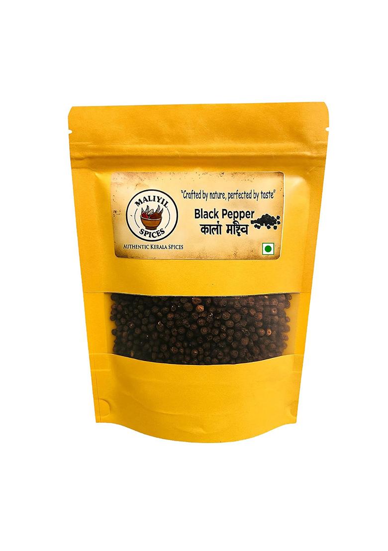 Maliyil Spices Black Pepper Wayanad-Premium (Kali Mirch) 100% Natural & Bold Flavor | Whole Peppercorns Freshly Packed For Rich Aroma Taste- 100Grm